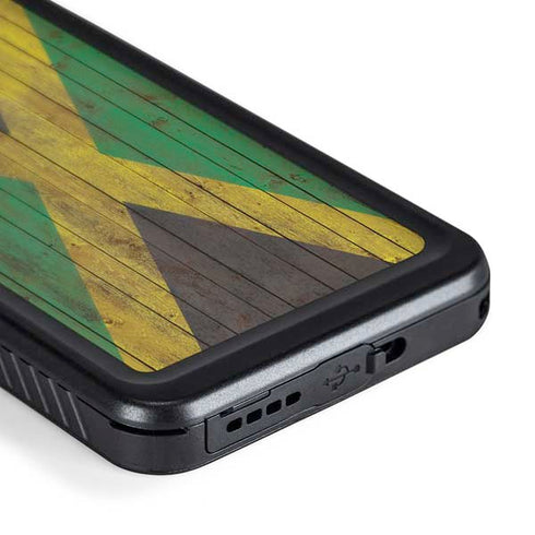 Jamaican Flag Dark Wood Galaxy S24 Plus Waterproof Case